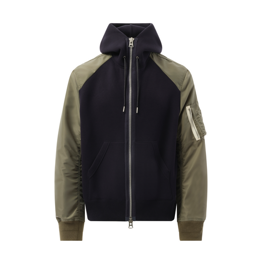 Sponge Sweat Nylon Zip Hoodie in Navy/Khaki