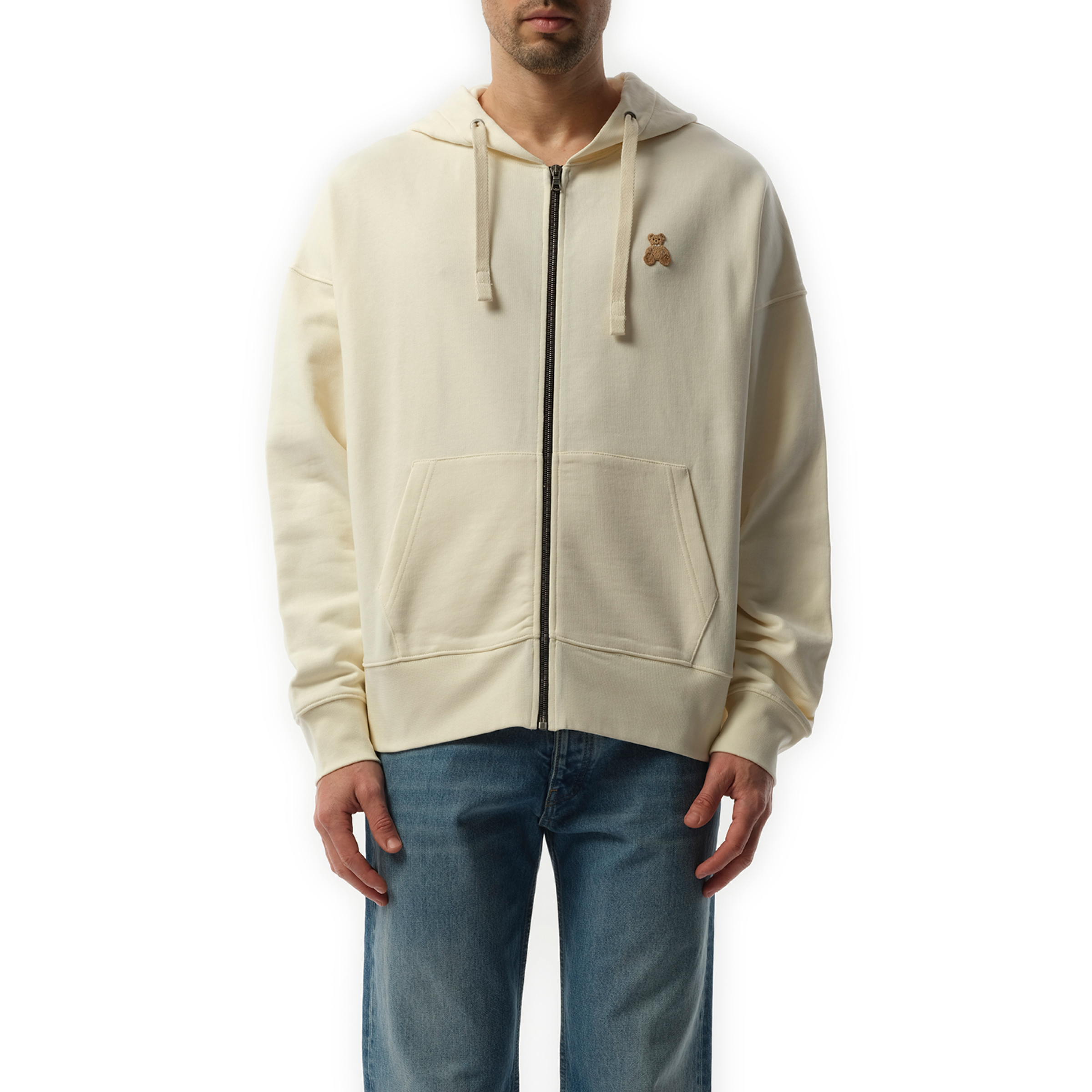 Bear in Mind Zip Hoodie in Off White/Brown