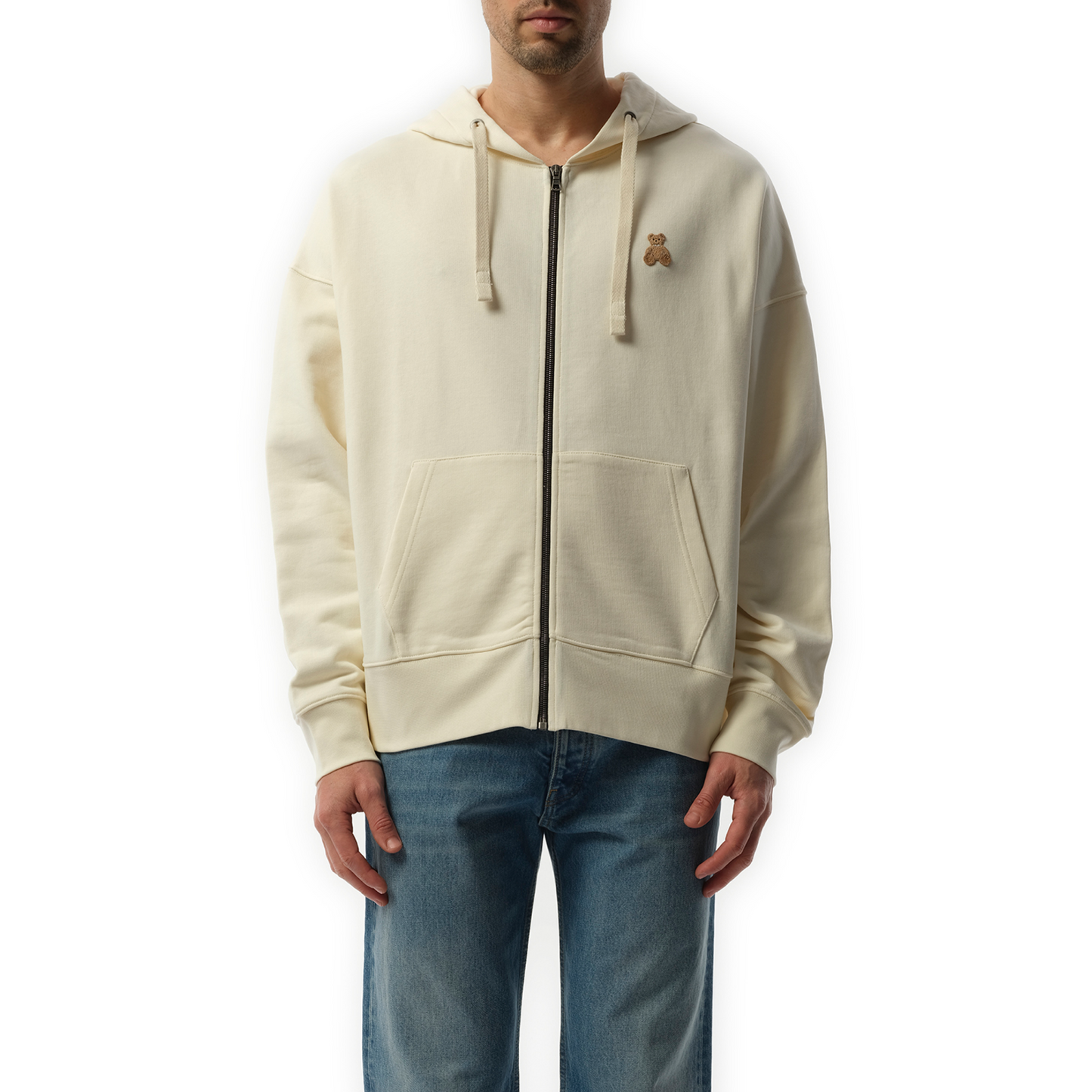 Bear in Mind Zip Hoodie in Off White/Brown