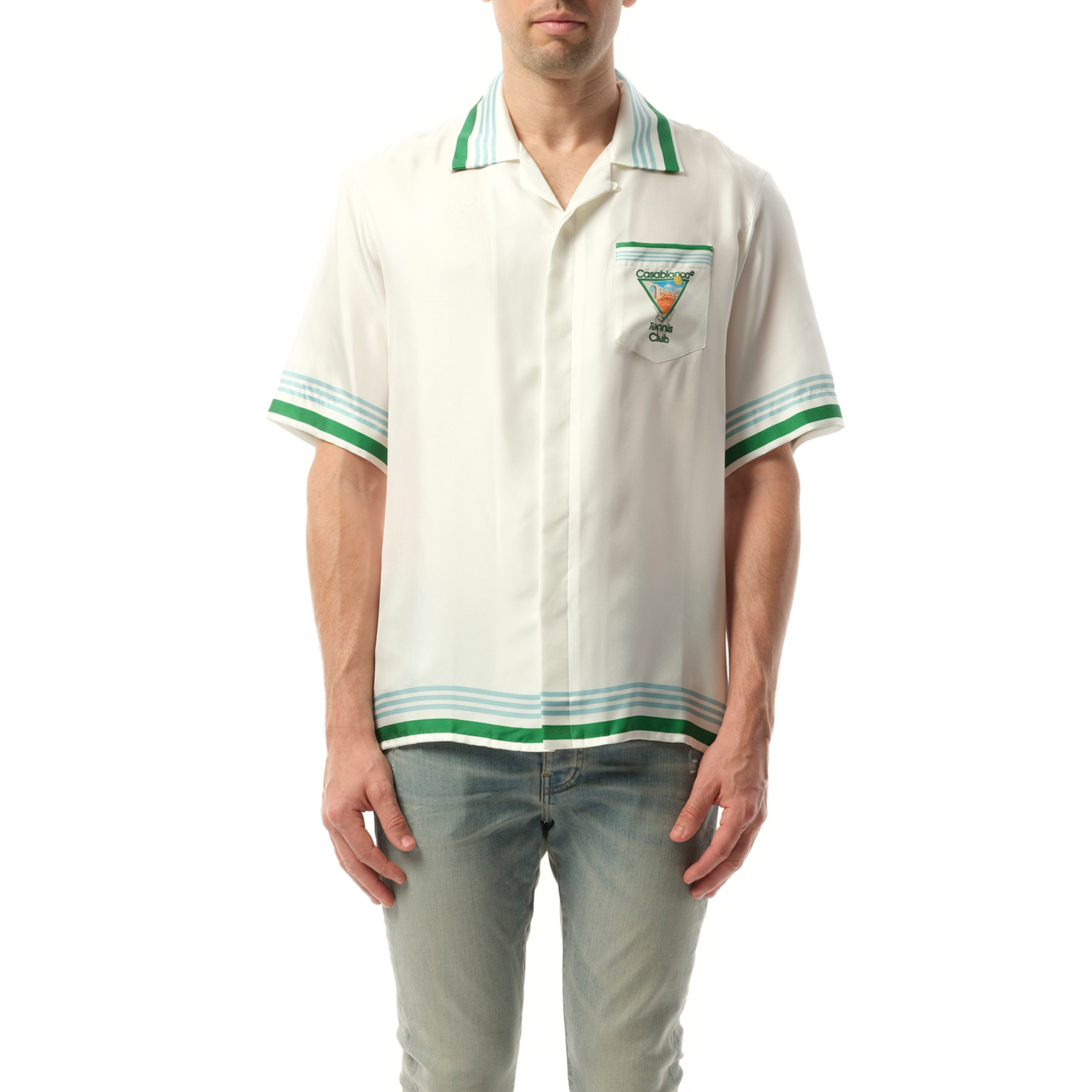 Metaphysical Tennis Icon Cuban Collar Shirt in White/Green