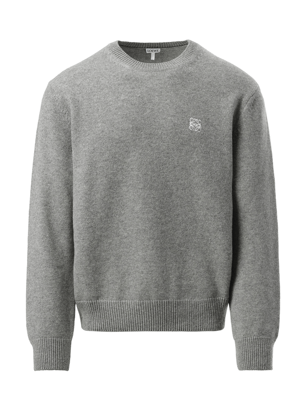Loewe Anagram Embroidered Knit Sweater in Grey Melange