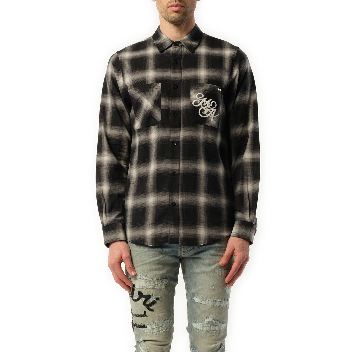 Amiri Swirl Flannel Shirt in Black