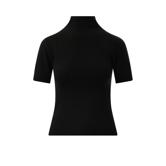 Short Sleeve Turtleneck Sweater in Black