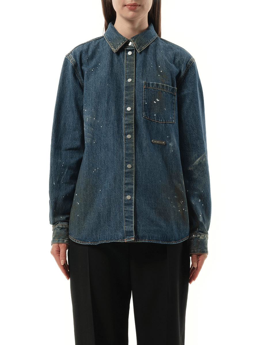 Painted Denim Shirt in Mid Indigo