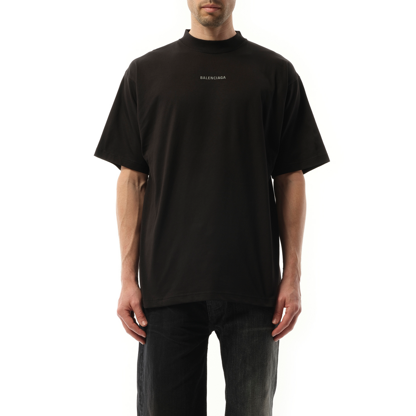 Reflective Logo Medium Fit T-Shirt in Faded Black