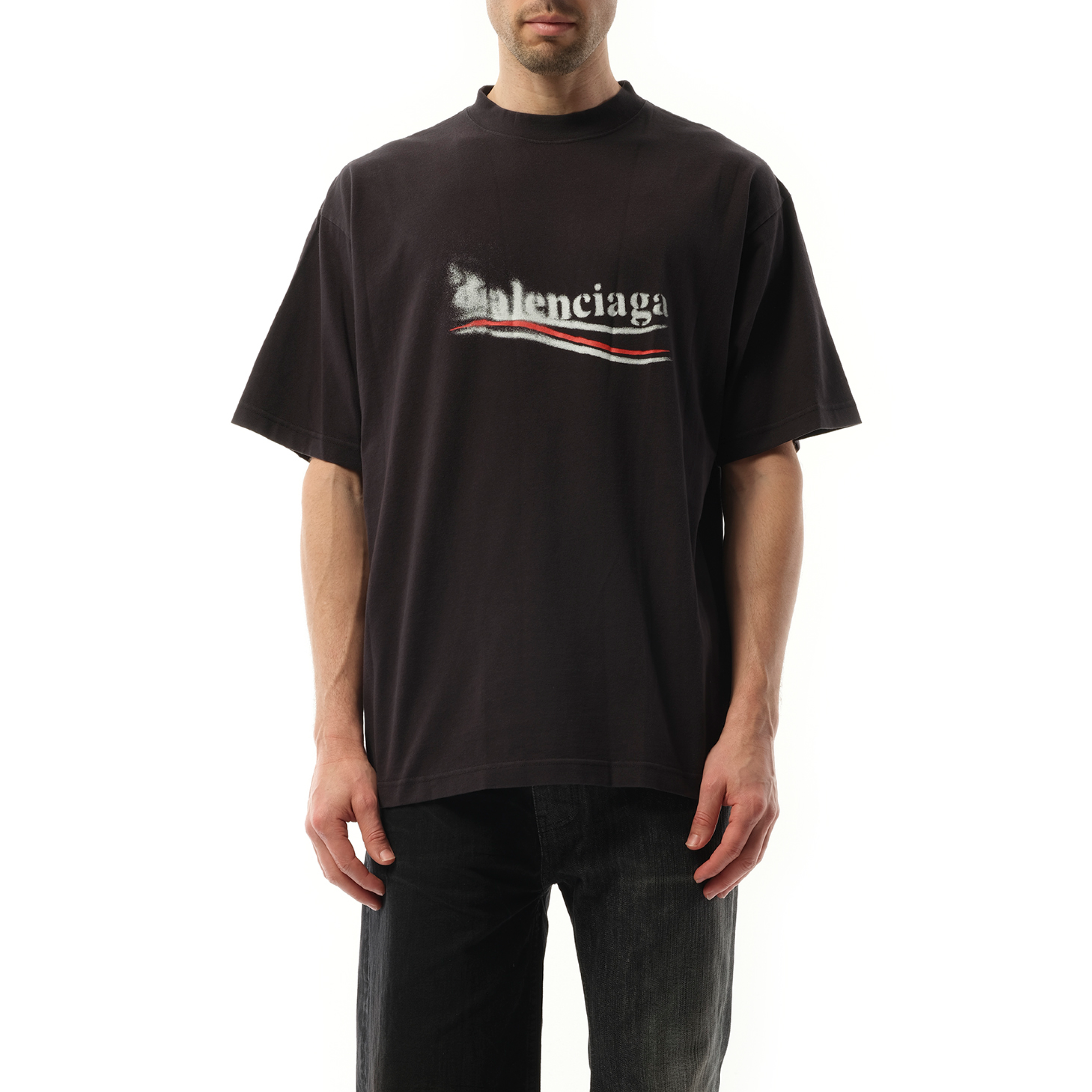 Political Stencil Medium Fit T-Shirt in Faded Black