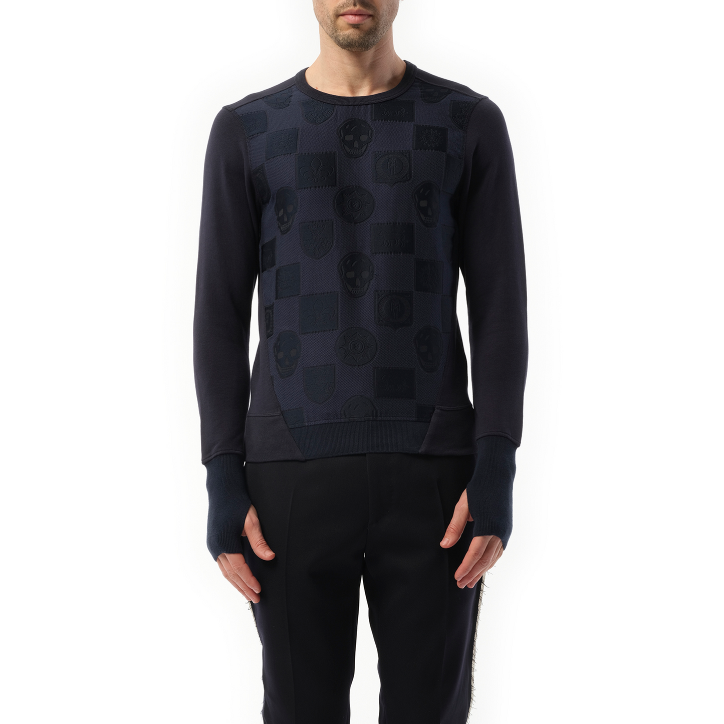 Jacquard Front Sweatshirt in Navy