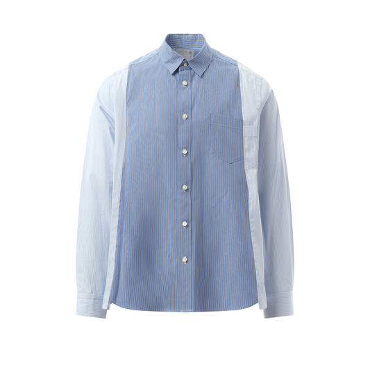 Cotton Poplin Stripe Mix Shirt in Blue