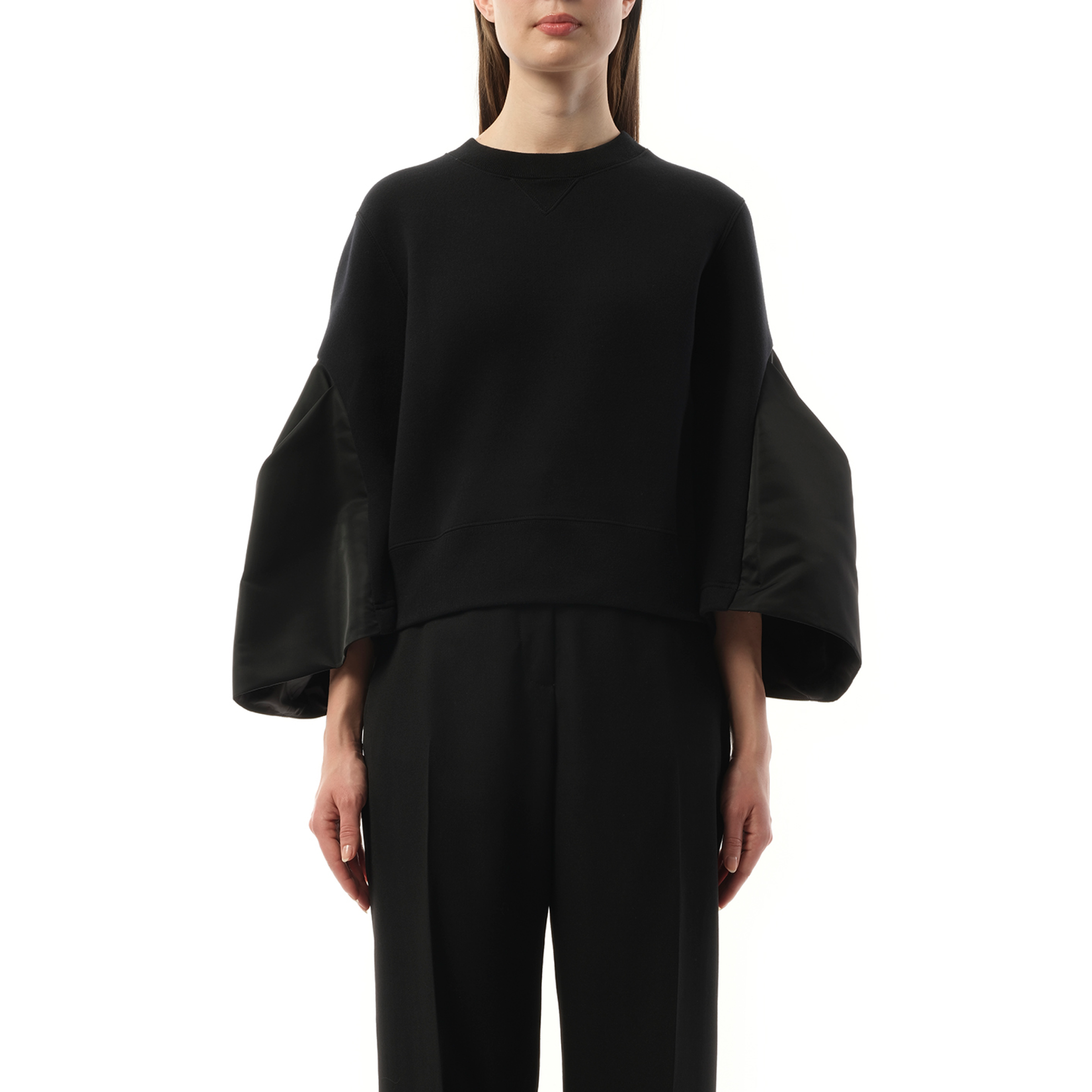 Big Sleeve Nylon Twill x Sponge Sweat Pullover in Black