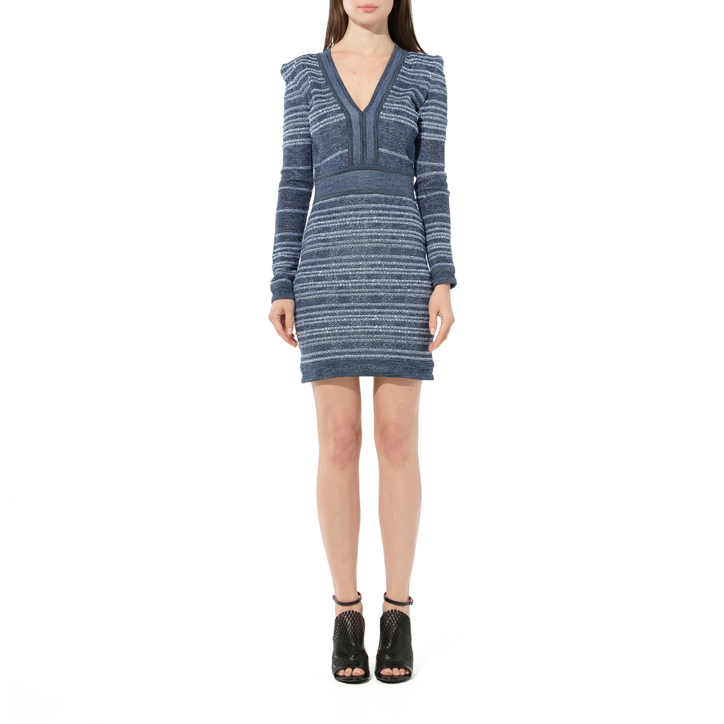 Balmain V Neck Knit Dress in Blue