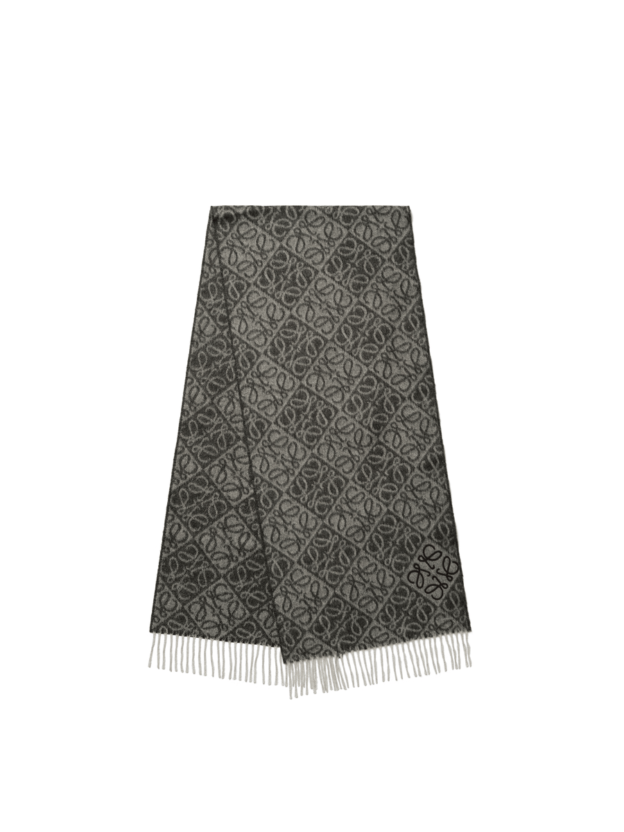 Loewe Anagram Wool Cashmere Scarf in Dark Grey