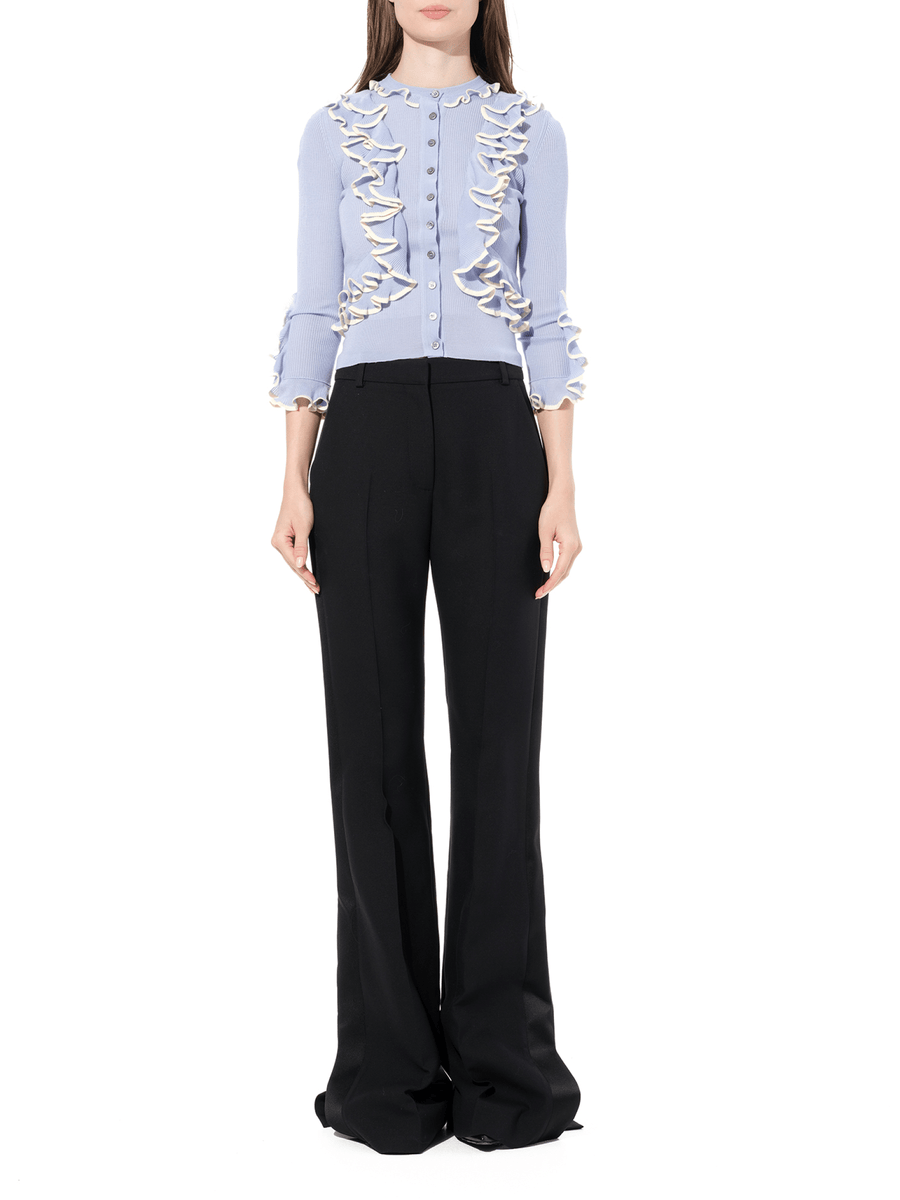 Ruffle Knit Cardigan in Light Blue