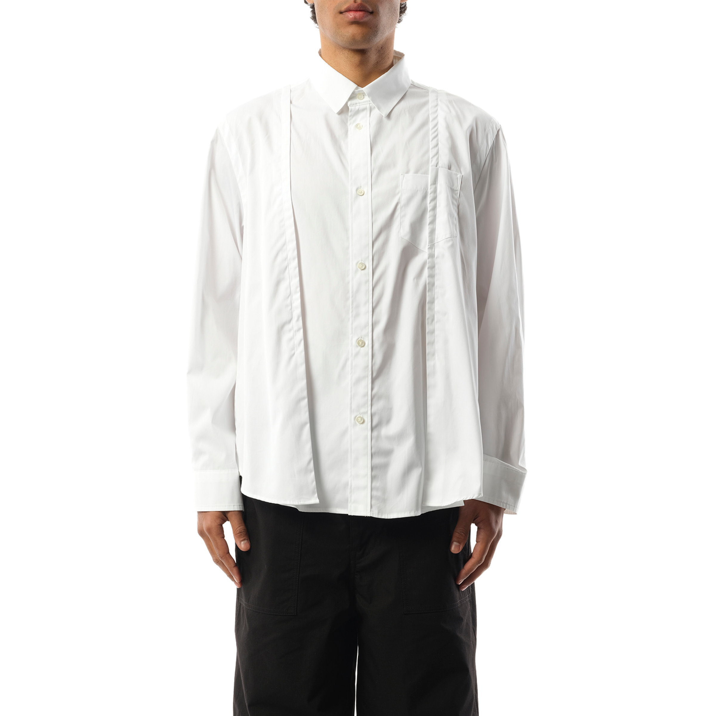 Cotton Poplin Pleated Shirt in Off White