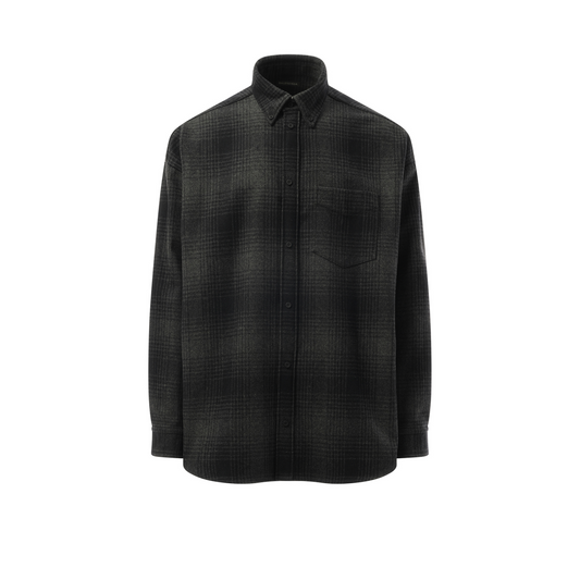 Oversized Wool Check Shirt in Grey/Black