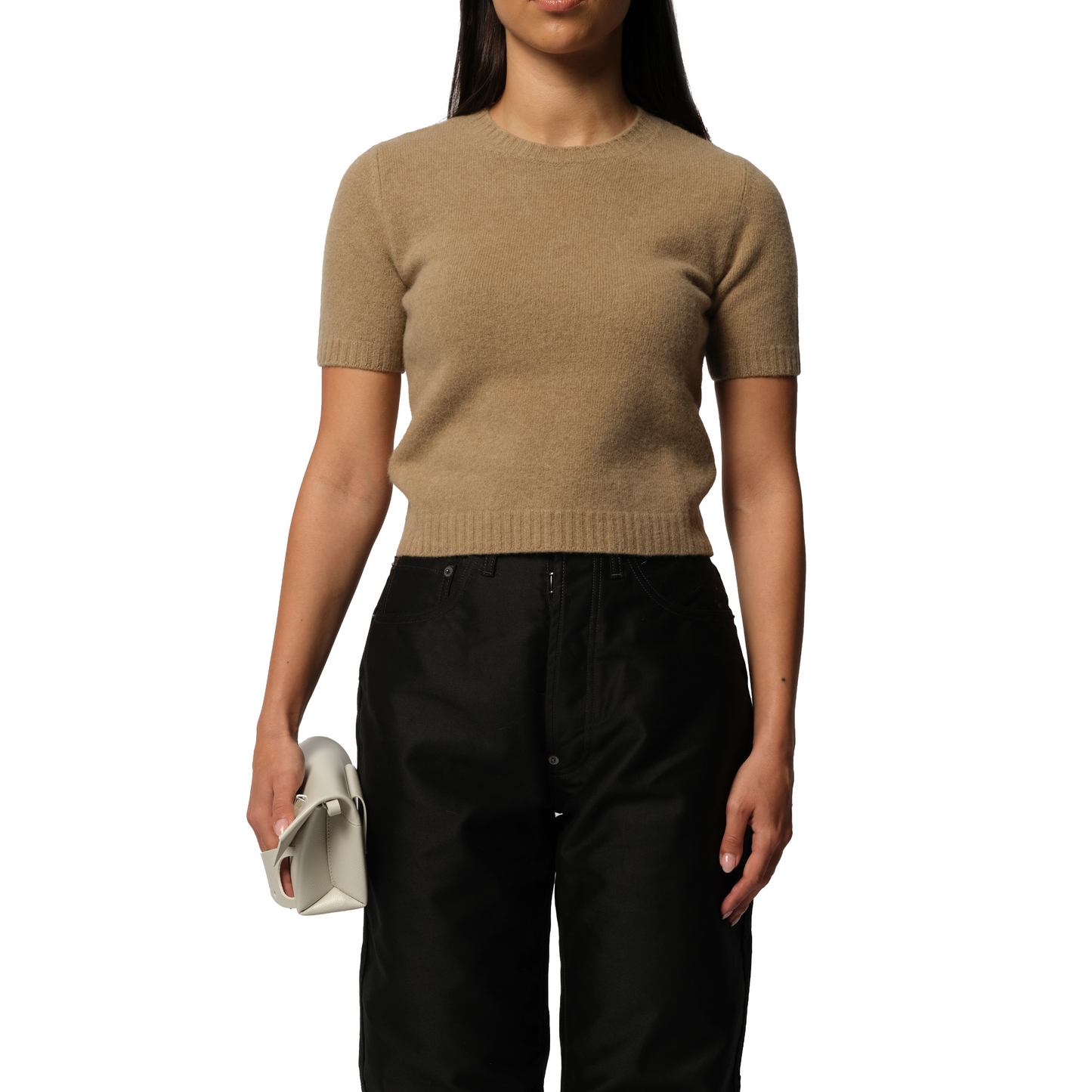 Lambswool Short Sleeve Sweater in Beige