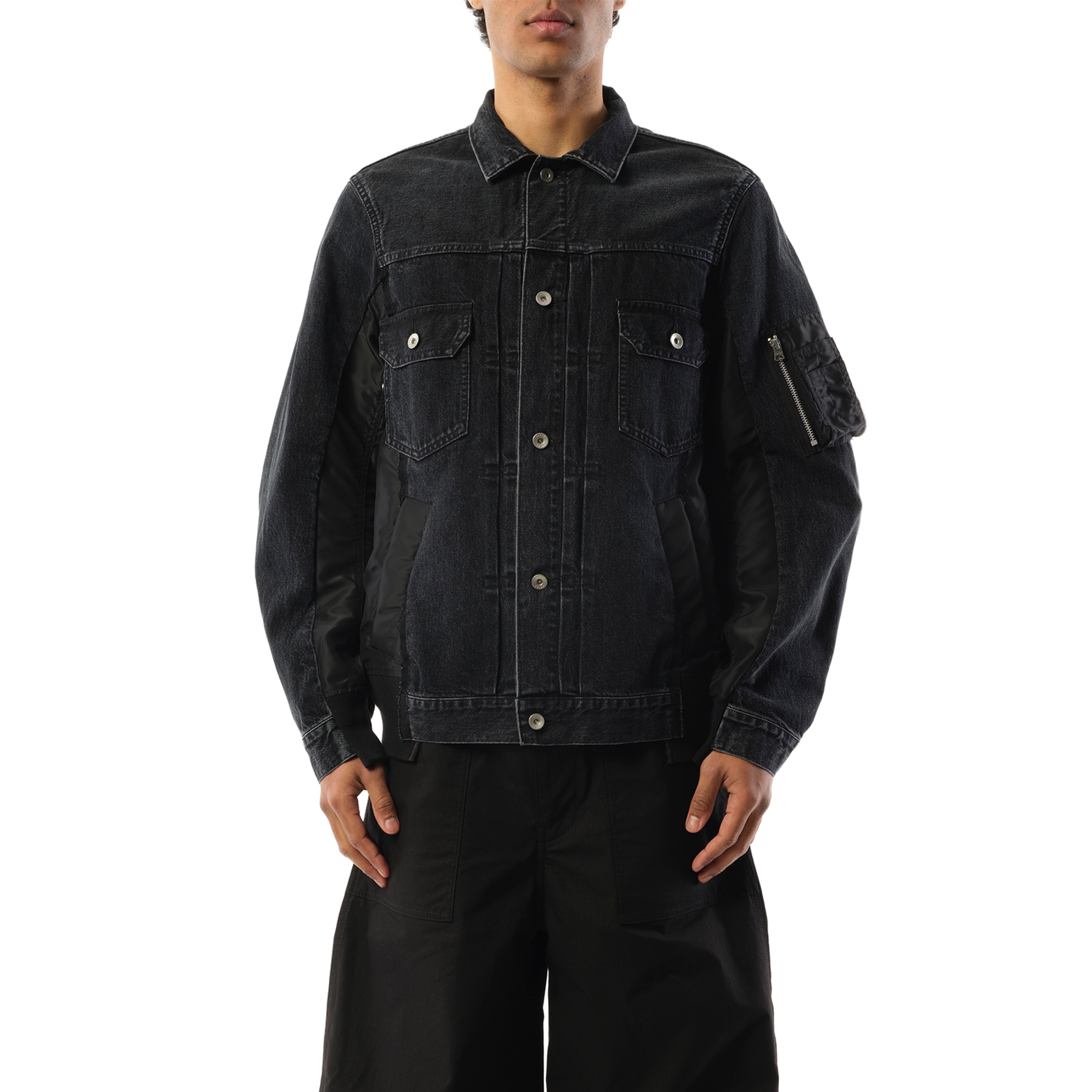 Denim Nylon Twill Jacket in Black