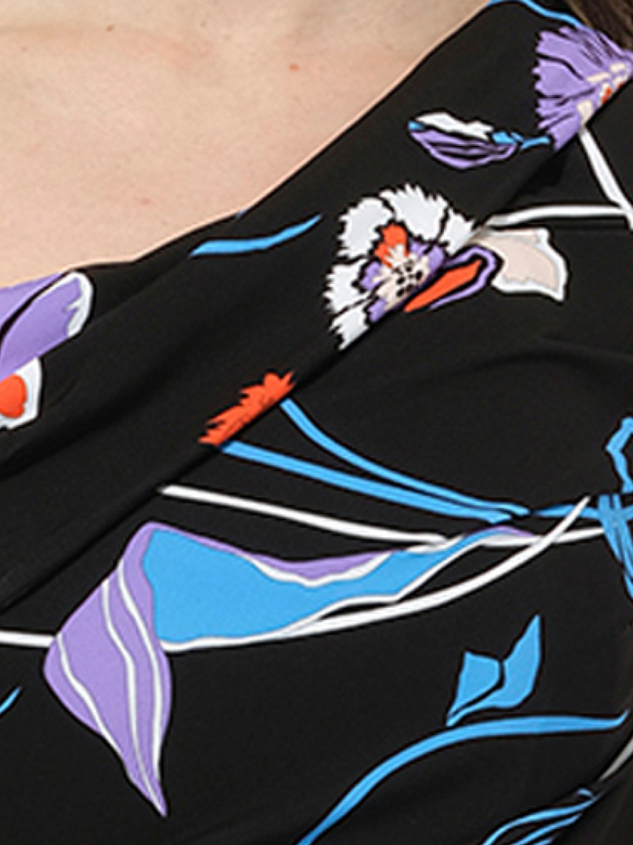 Floral Long Dress in Black/Celeste