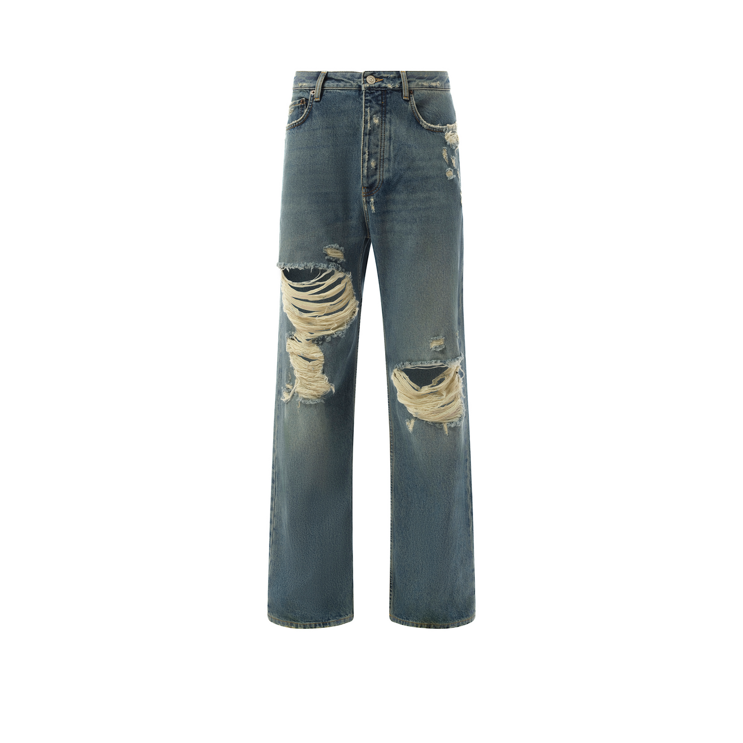 Light Indigo Denim Ripped Pants in Sun Bleached Blue