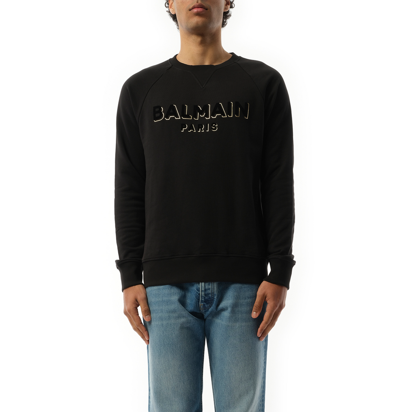 Balmain Flock & Foil Crewneck in Black/Gold