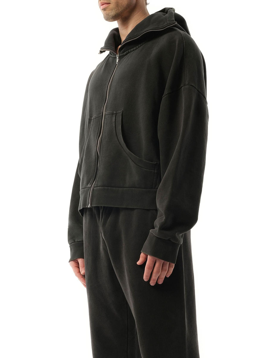 Entire Studios Full Zip Hoodie in Washed Black
