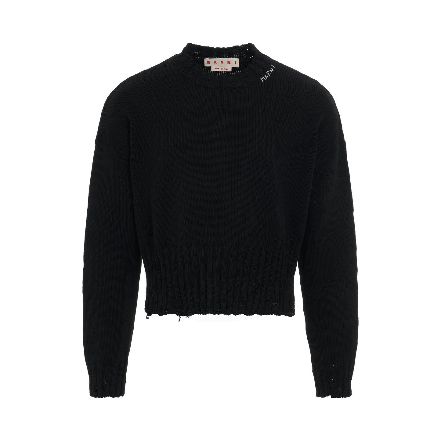 Boxy Destroyed Knit Sweater in Black