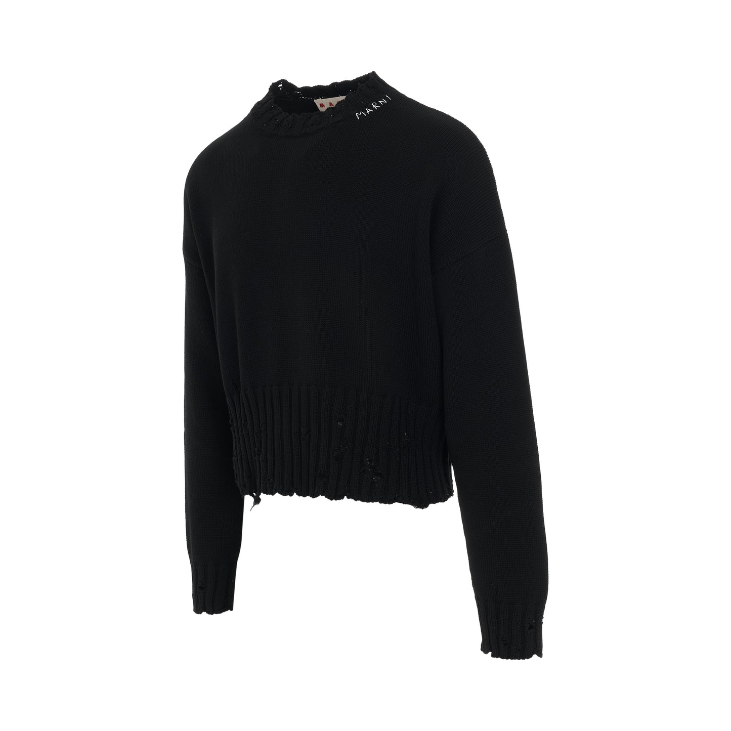 Boxy Destroyed Knit Sweater in Black