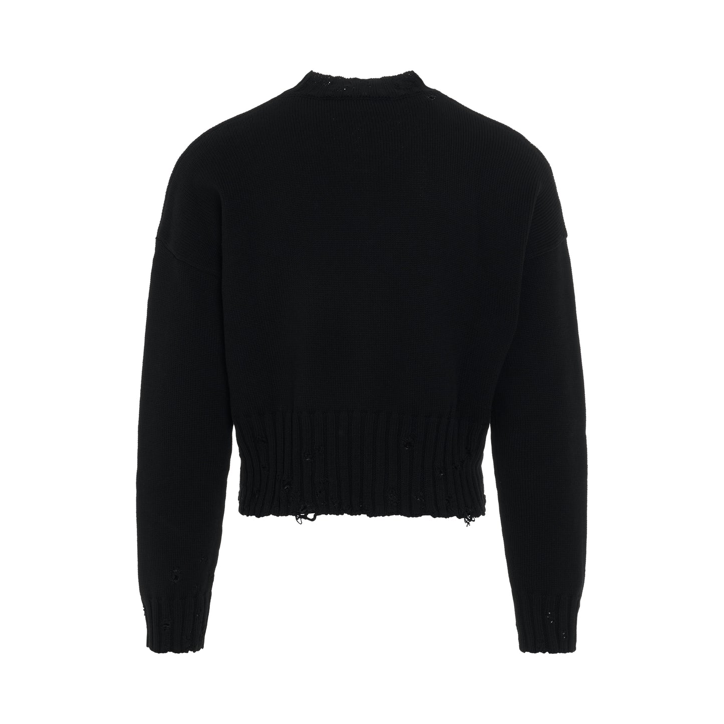 Boxy Destroyed Knit Sweater in Black