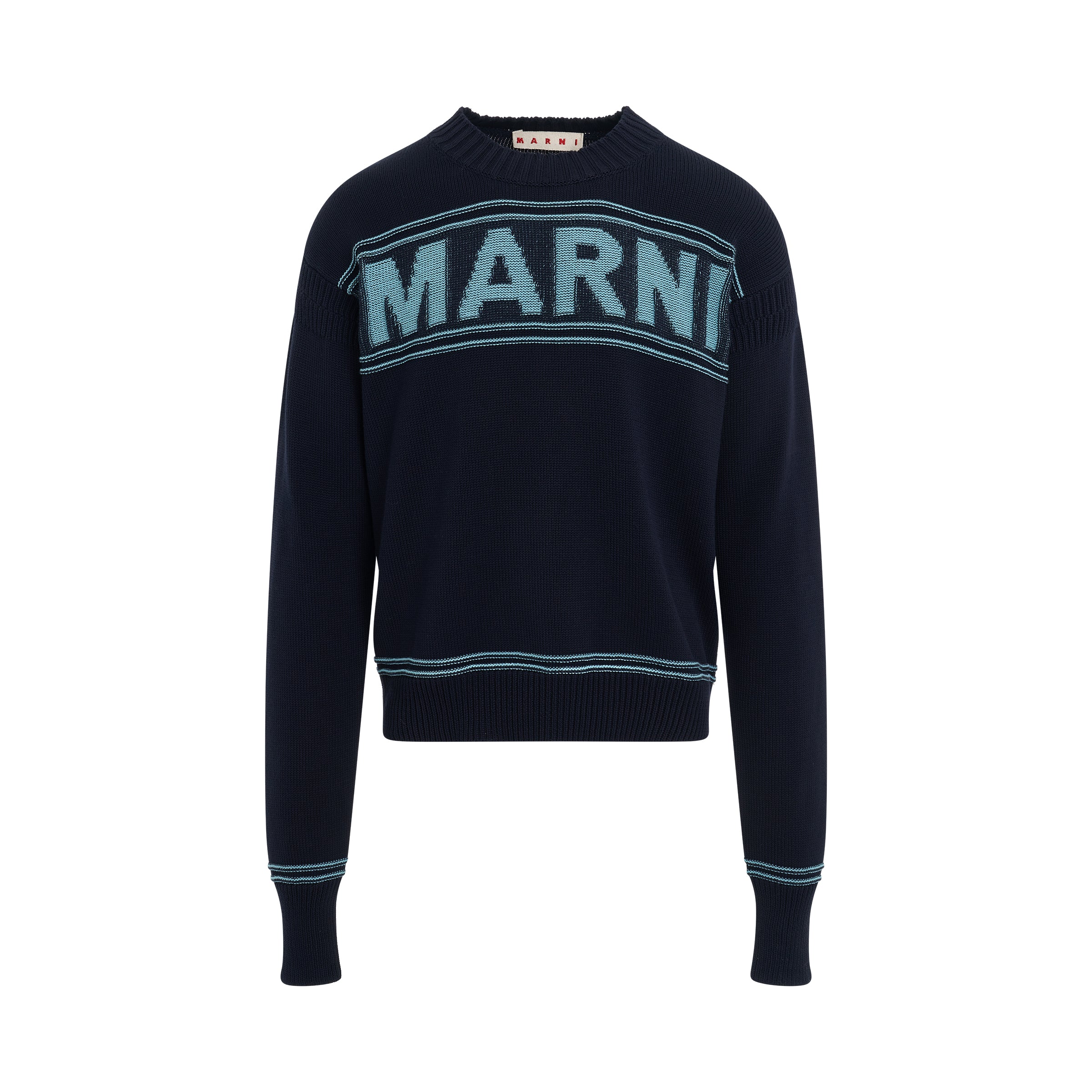 Intarsia Logo Crewneck Sweater in Eclipse