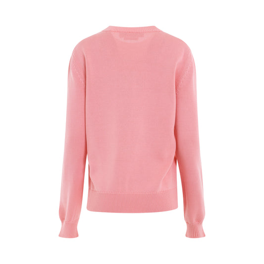 Embroidered Contrast Logo Sweater in Peony