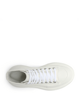 Tread Slick Canvas Lace-Up Boots in White Top View | ALEXANDER MCQUEEN