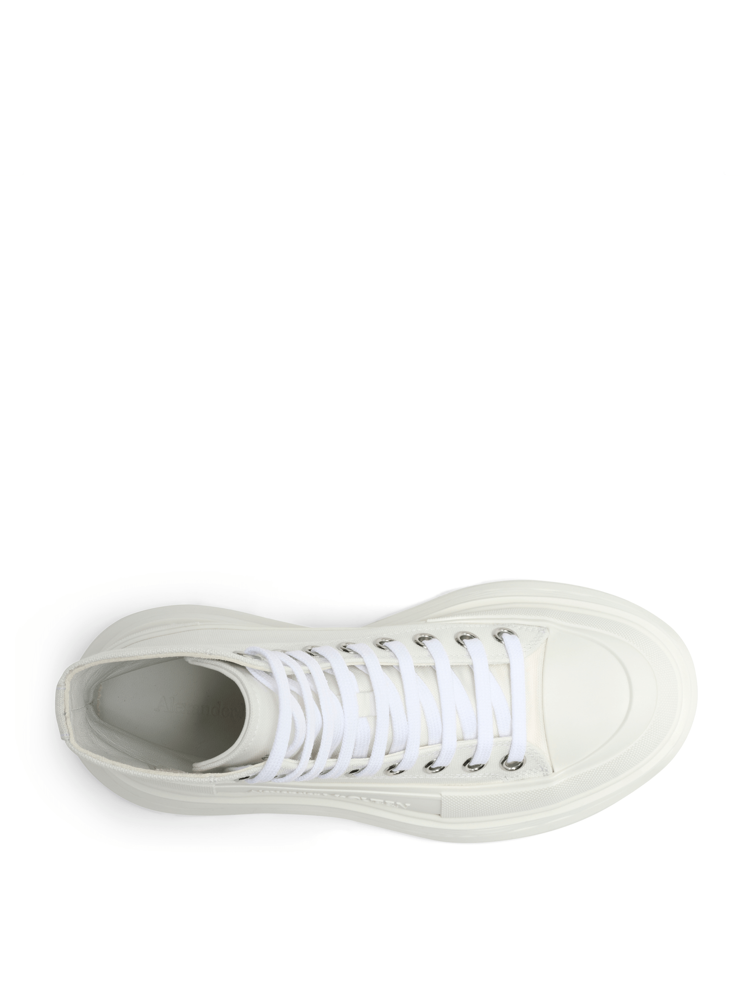 Tread Slick Canvas Lace-Up Boots in White Top View | ALEXANDER MCQUEEN