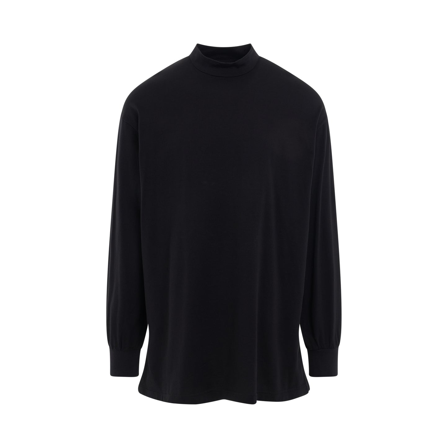 Mock Neck Long Sleeve Cotton T-Shirt in Black
