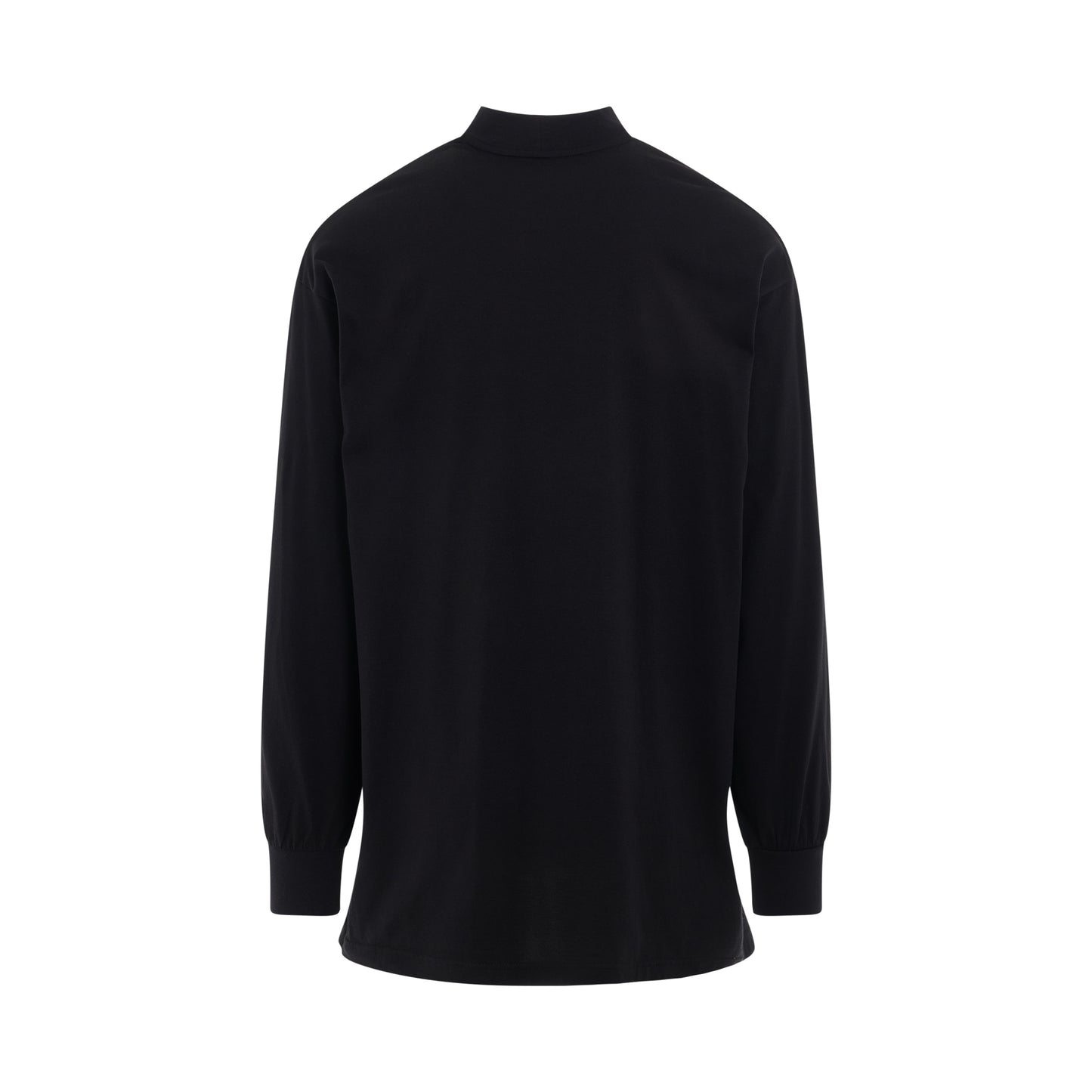 Mock Neck Long Sleeve Cotton T-Shirt in Black