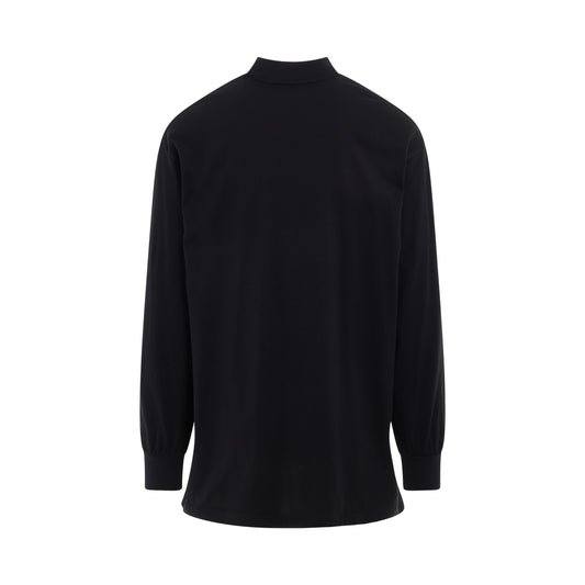 Mock Neck Long Sleeve Cotton T-Shirt in Black