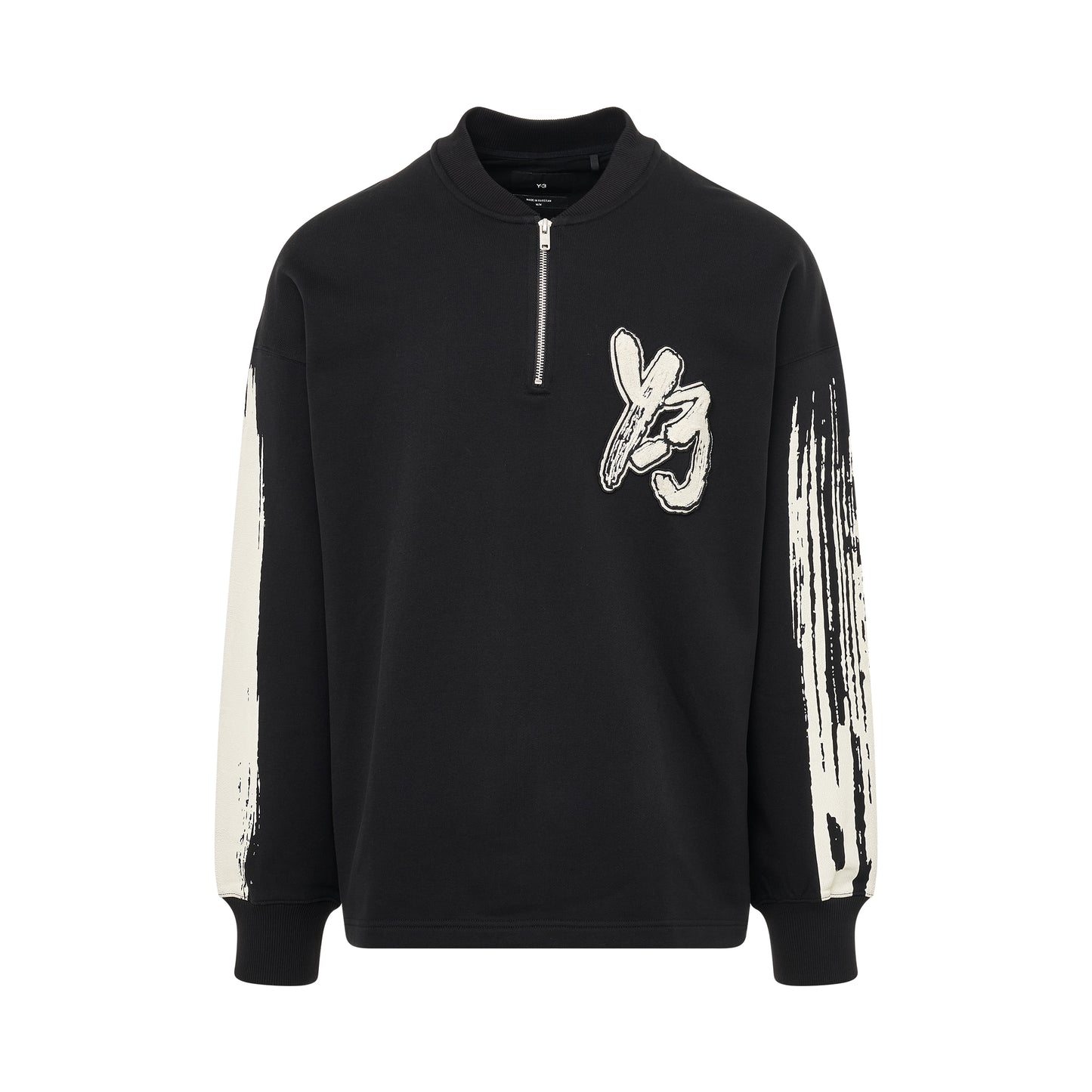 Logo Print Half Zip Sweatshirt in Black/Cream White