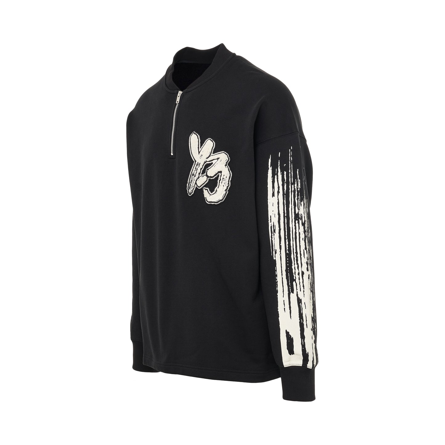 Logo Print Half Zip Sweatshirt in Black/Cream White