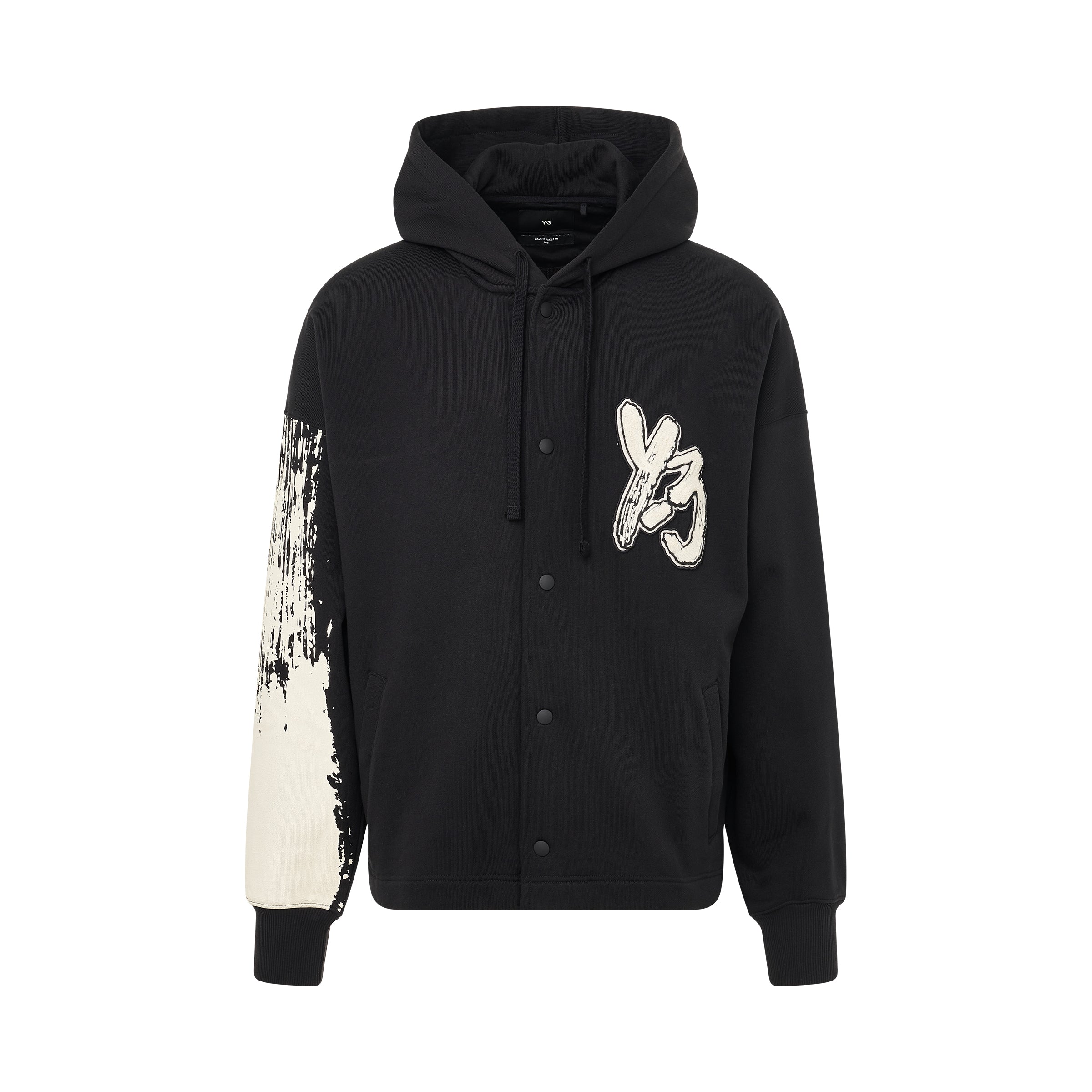 Logo Print Press Stud Hoodie in Black/Cream White