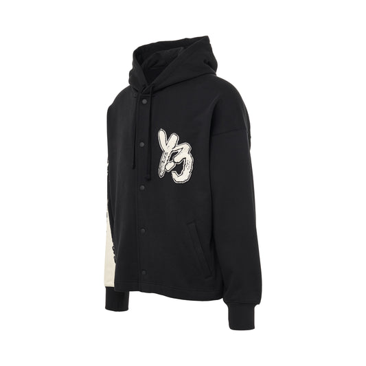 Logo Print Press Stud Hoodie in Black/Cream White