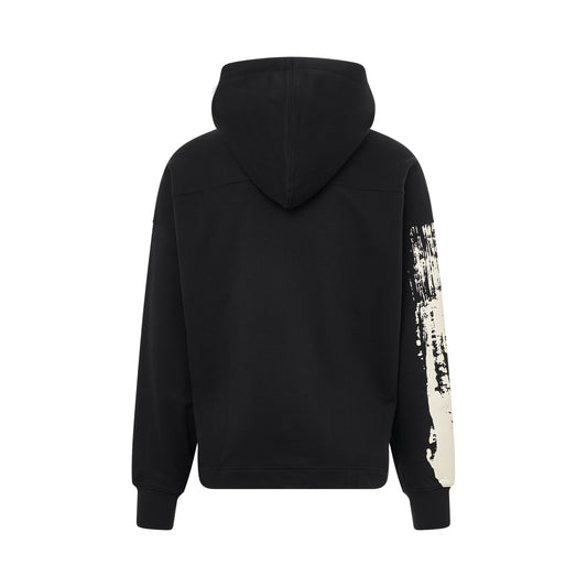 Logo Print Press Stud Hoodie in Black/Cream White