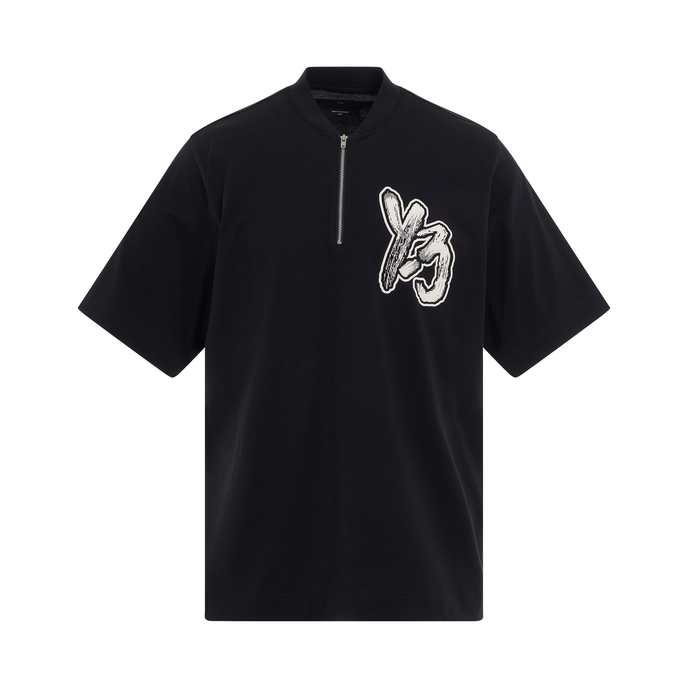 Half Zip Short Sleeve T-Shirt in Black