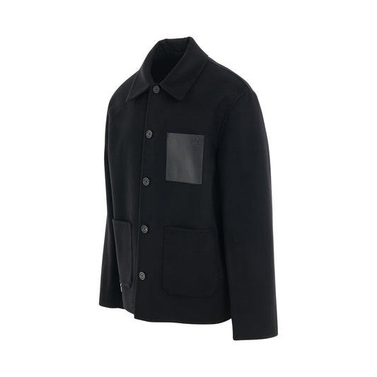 Leather Pocket Workwear Jacket in Black
