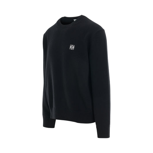 Anagram Embroidered Knit Sweater in Black