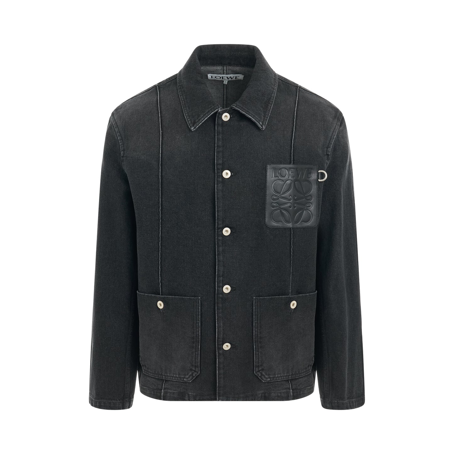 Leather Patch Denim Workwear Jacket in Washed Black