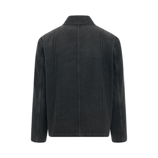 Leather Patch Denim Workwear Jacket in Washed Black