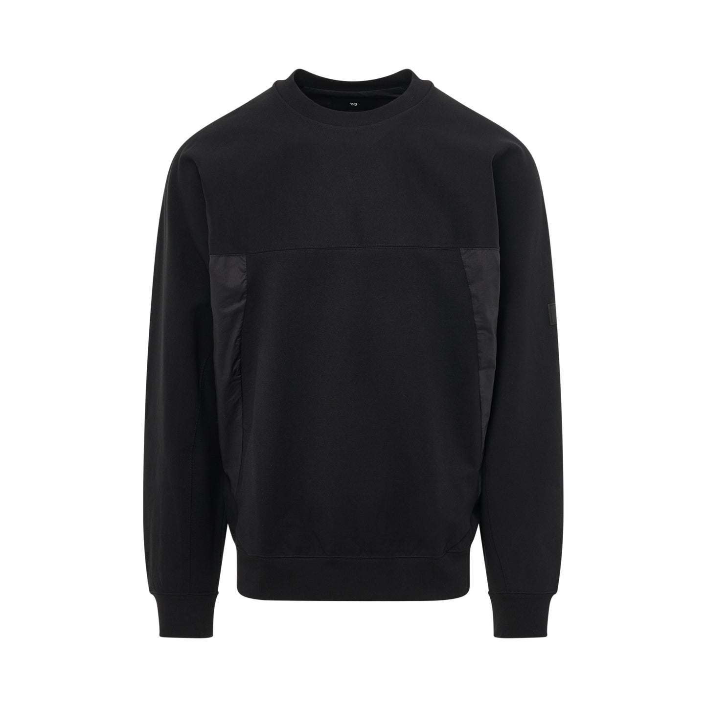 Stretch Terry Crew Sweater in Black