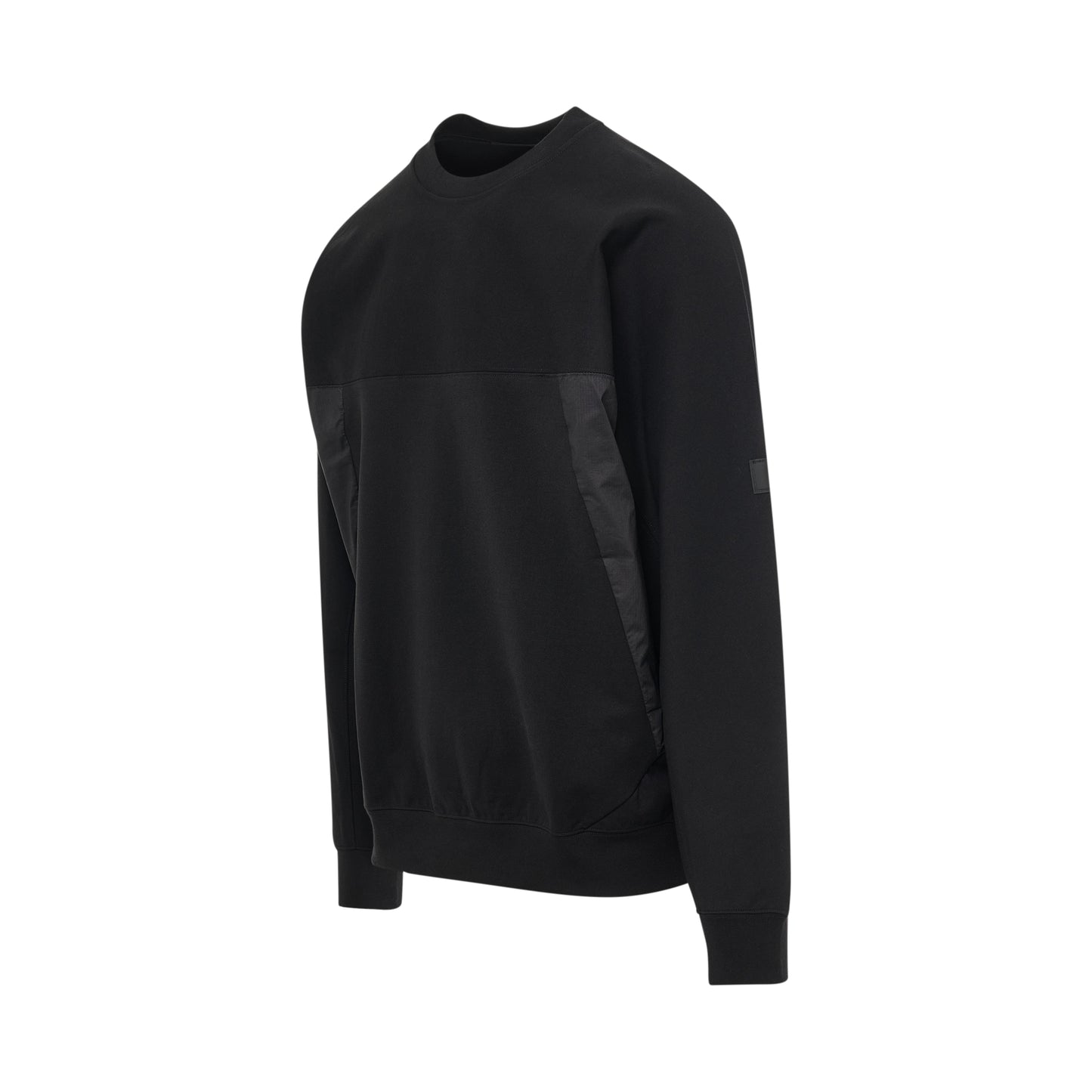 Stretch Terry Crew Sweater in Black