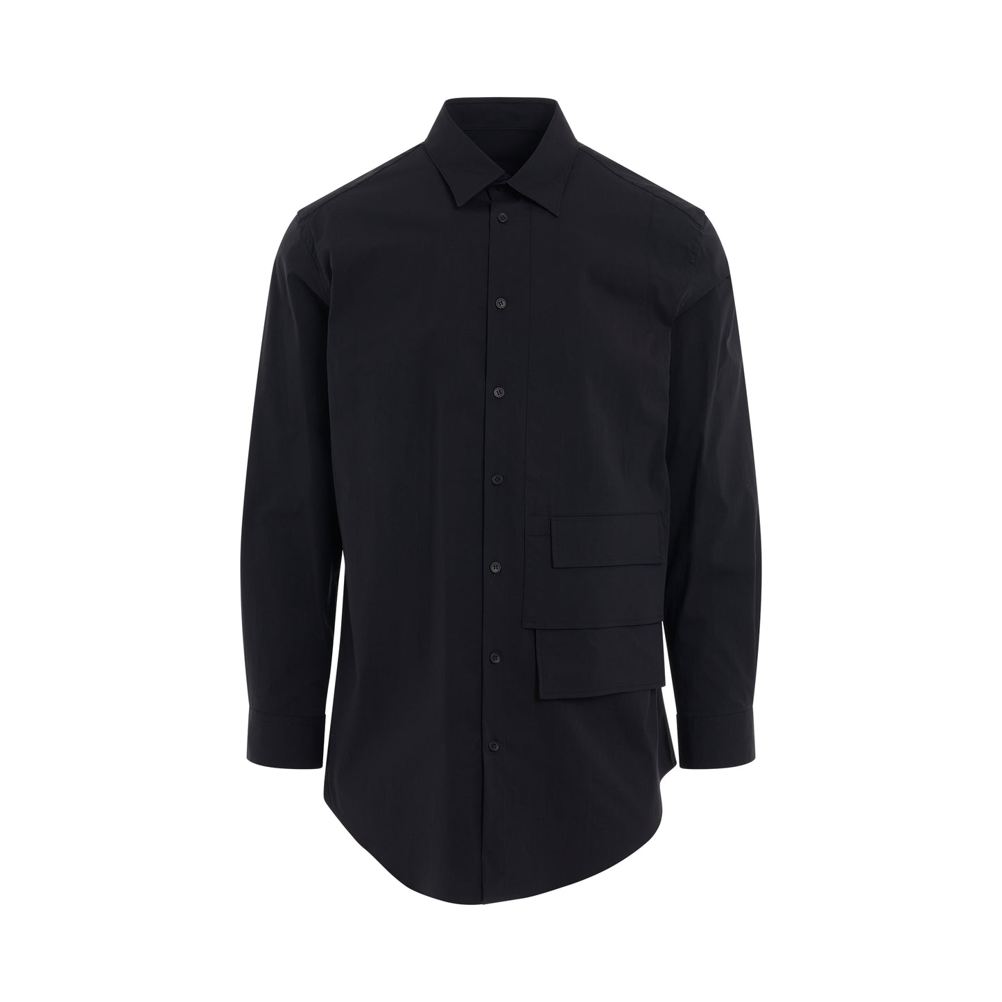 Flap Pocket Detail Long Shirt in Black