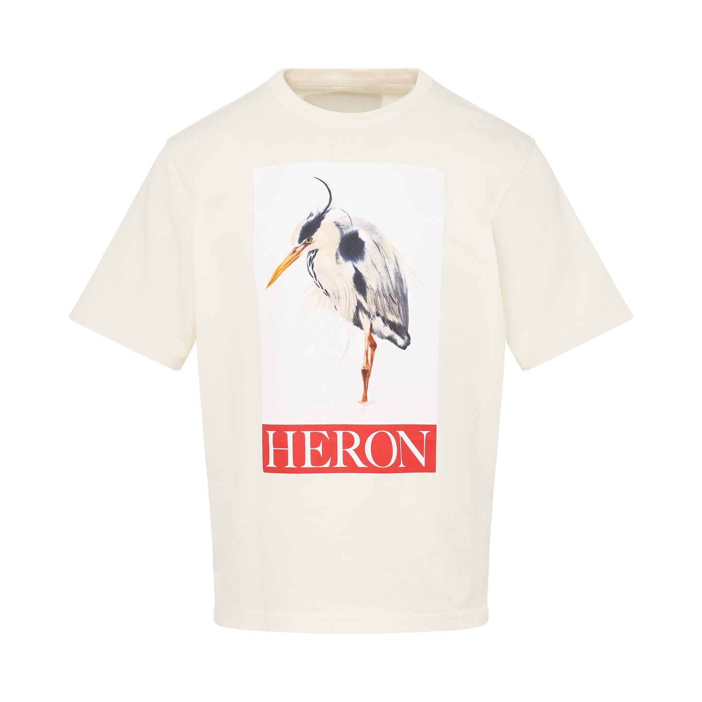Heron Bird Painted Short Sleeve T-Shirt in Ivory/Red