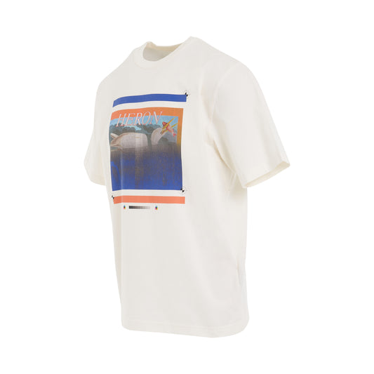 Misprinted Heron Short Sleeve T-Shirt in White/Navy