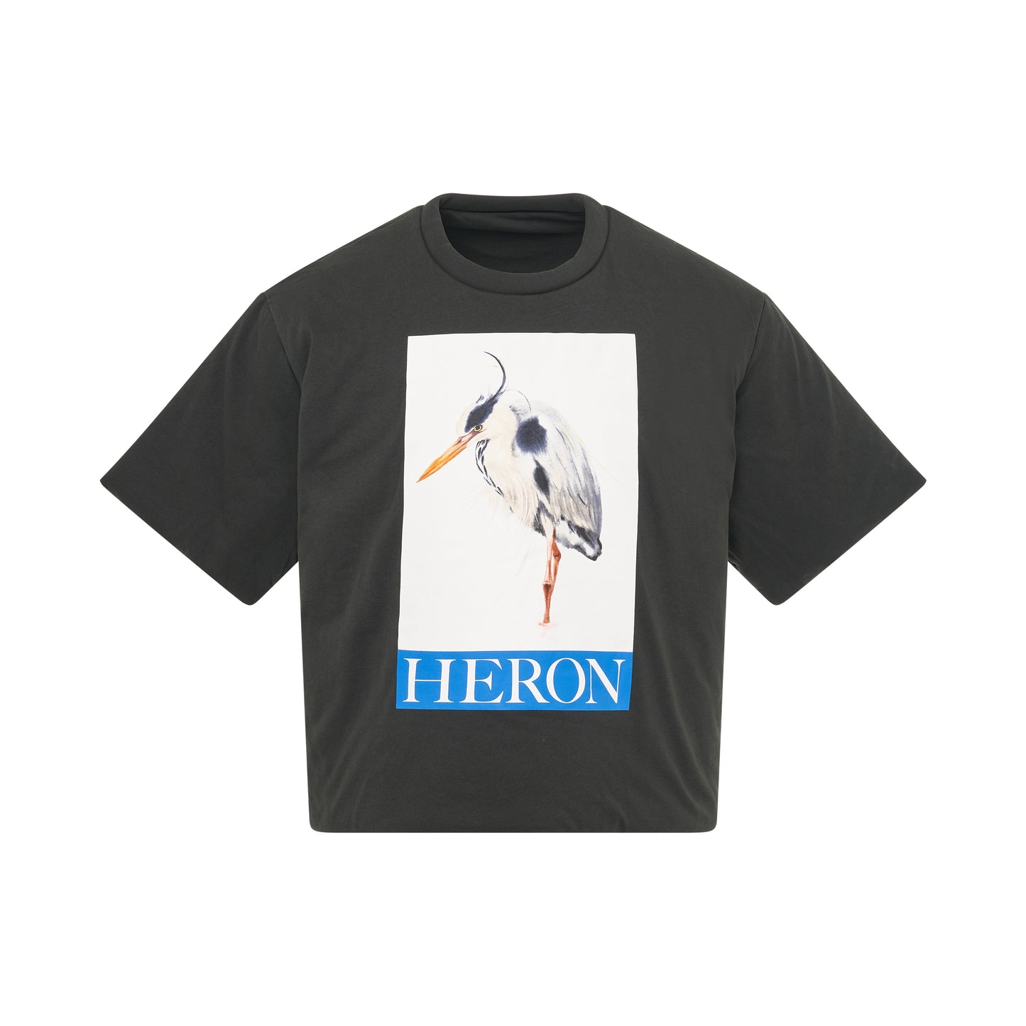 Heron Bird Painted Padded T-Shirt in Black/Blue